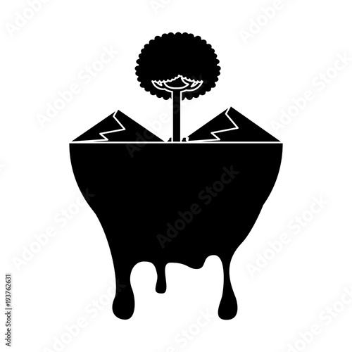 leafy tree mountains melted landscape warning vector illustration black and white design