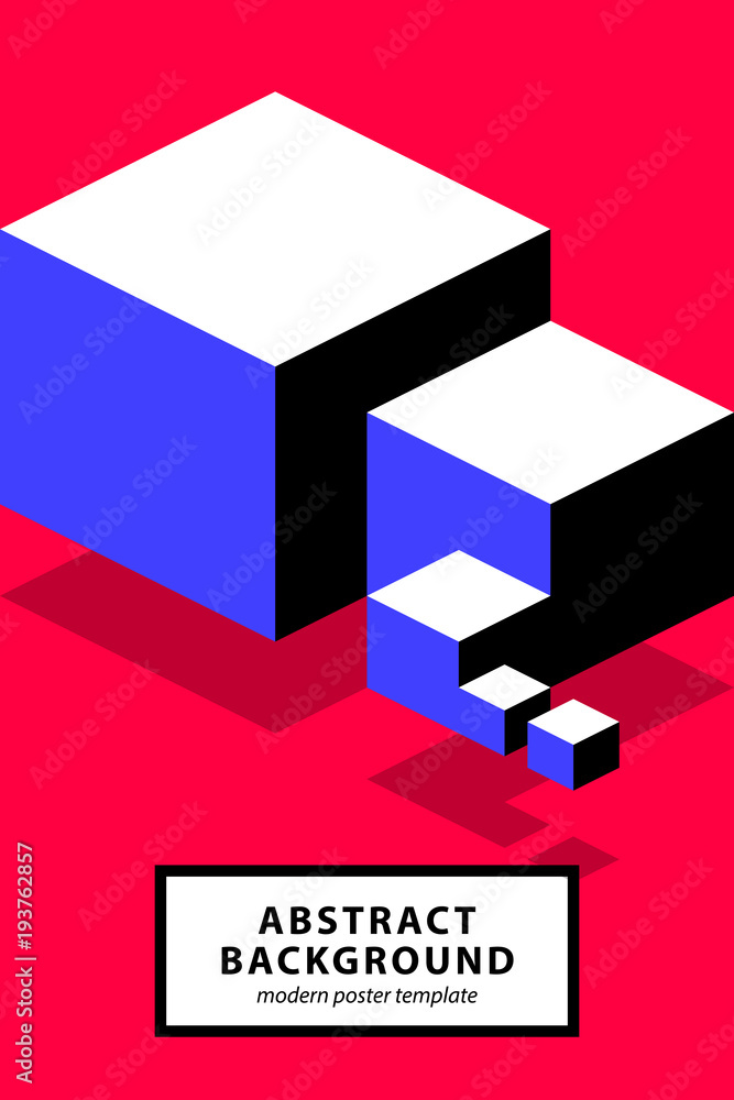 Poster design template with isometric cubes in colorful retro minimalism style. Abstract vector background Poster design template with isometric cubes in colorful retro minimalism style. Abstract vector background