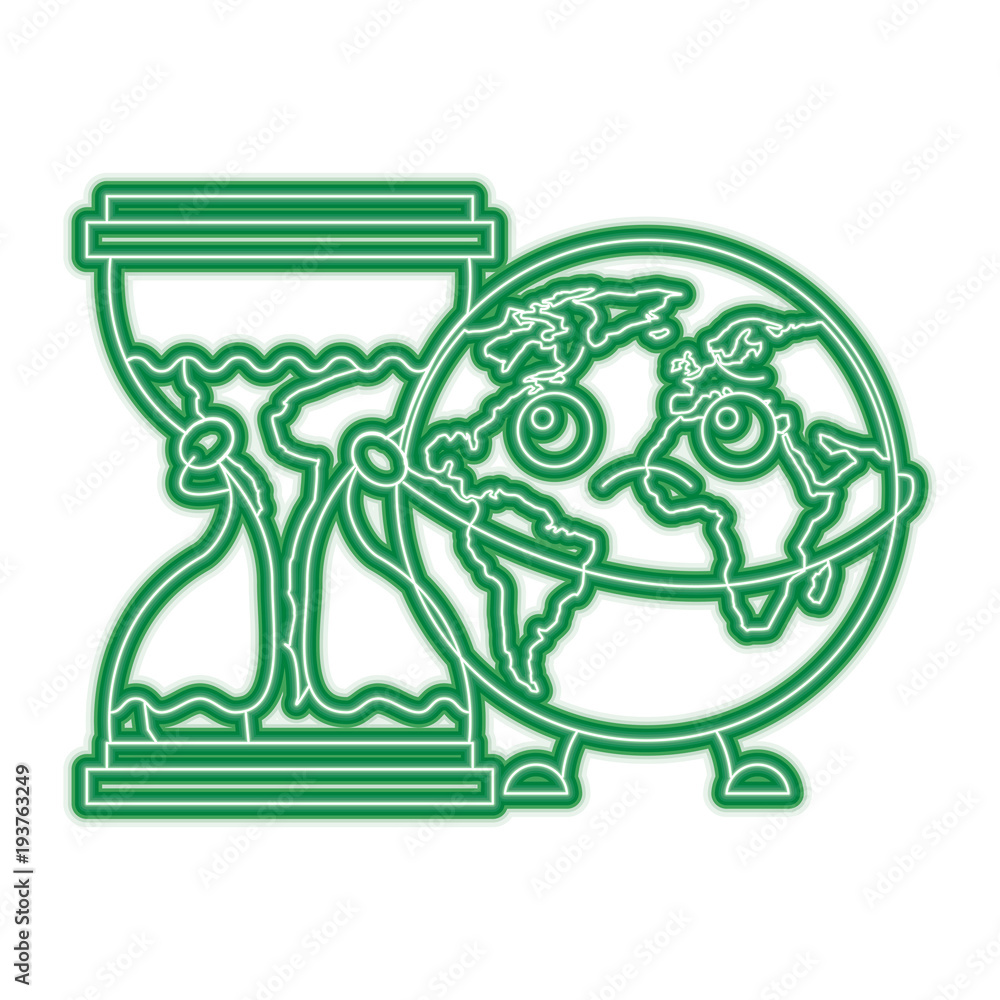 cartoon sad earth planet embrace hourglass clock vector illustration green neon line graphic cartoon sad earth planet embrace hourglass clock vector illustration green neon line graphic