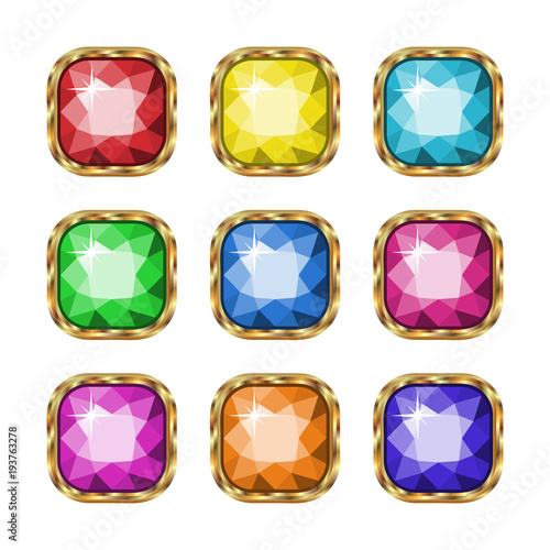 Colored gemstones set in gold.