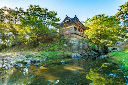 Yecheon  South Korea - Cheongganjeong Pavilion.  Sign board text is  Cheongganjeong  name of building 