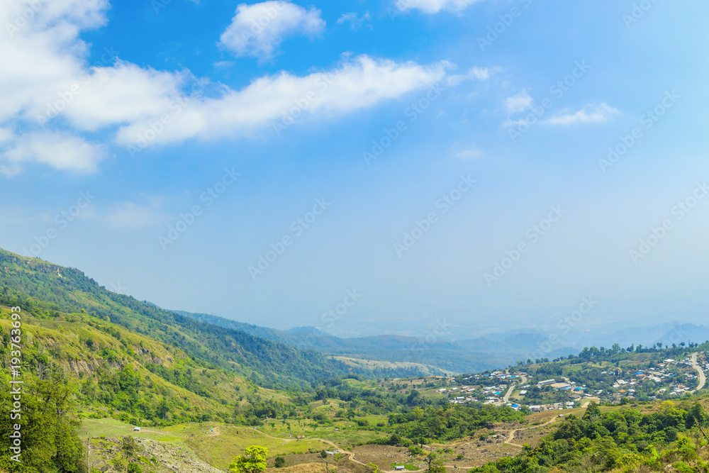 View of cabbage and strawberry farming in the mountains of Phetchabun, Thailand, Agricultural background