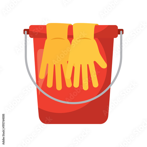 cleaning accessories bucket and gloves vector illustration