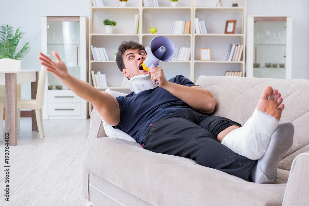 Man injured in car crash recovering at home from whiplash injury Man injured in car crash recovering at home from whiplash injury