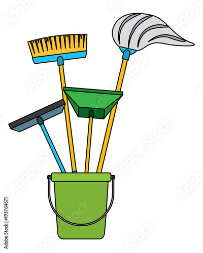 cleaning objects plastic bucket full of janitor cleaning helpful vector illustration