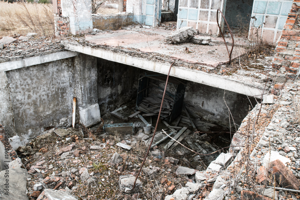 Old destroyed an abandoned multi-storey building in a military town Old destroyed an abandoned multi-storey building in a military town