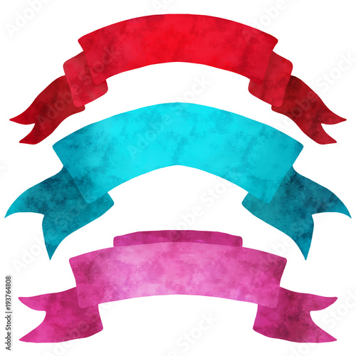 Hand painted ribbons colorful watercolor set. Grunge banners