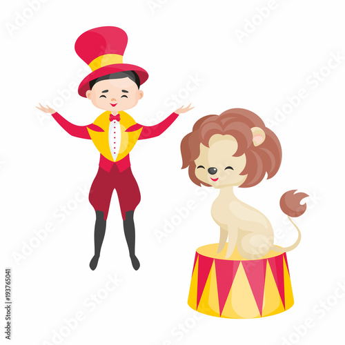 Vector image of a trained circus animal in cartoon style. Colorful illustrations isolated on white background.