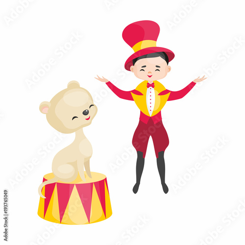 Vector image of a trained circus animal in cartoon style. Colorful illustrations isolated on white background.