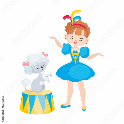 Vector image of a trained circus animal in cartoon style. Colorful illustrations isolated on white background.