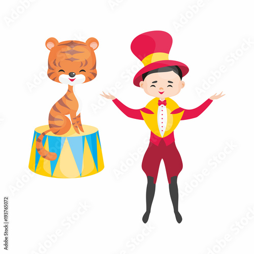 Vector image of a trained circus animal in cartoon style. Colorful illustrations isolated on white background.