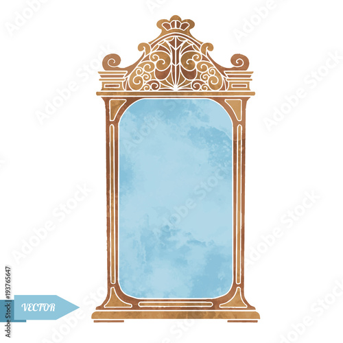 Hand painted watercolor mirror in vintage frame