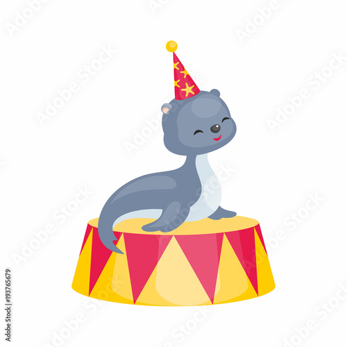 Vector image of a trained circus animal in cartoon style. Colorful illustrations isolated on white background.