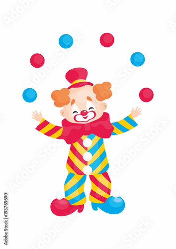 Vector image of a circus clown in cartoon style. Colorful illustrations isolated on white background.