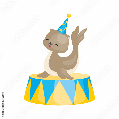 Vector image of a trained circus animal in cartoon style. Colorful illustrations isolated on white background.