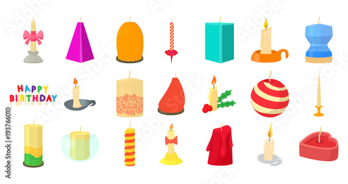 Candle icon set, cartoon style