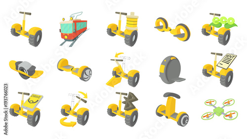 City transport icon set, cartoon style