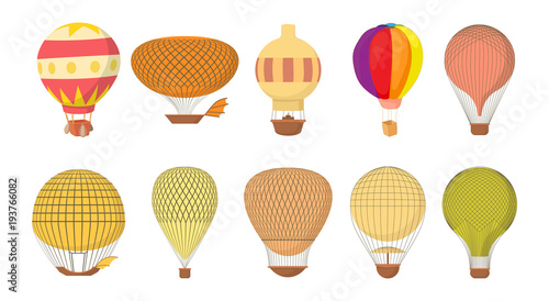 Air ballon icon set, cartoon style