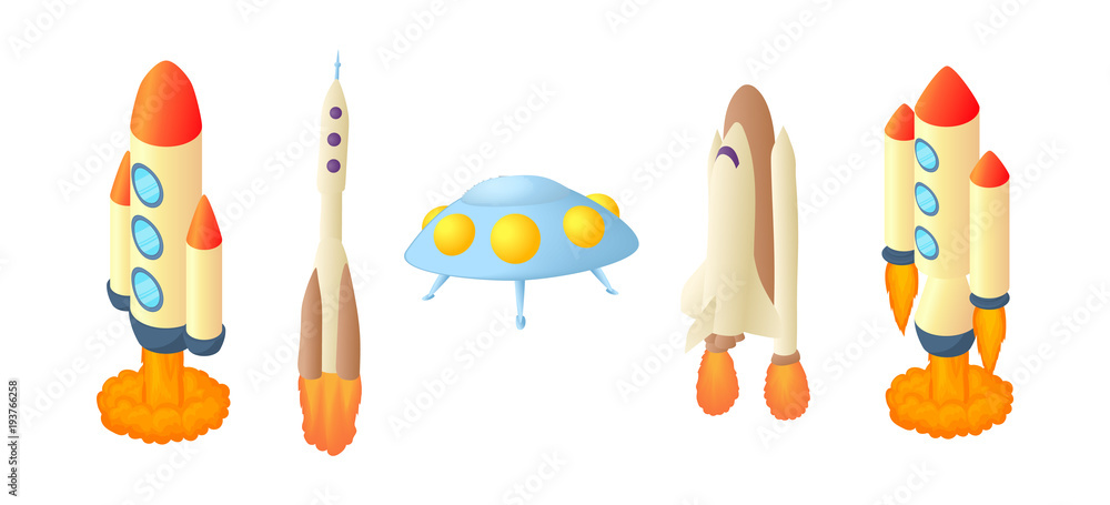 Space ship icon set, cartoon style