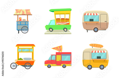 Street market icon set, cartoon style