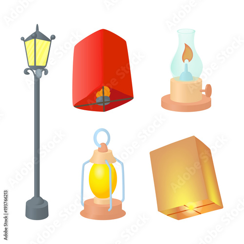 Street lamp icon set  cartoon style
