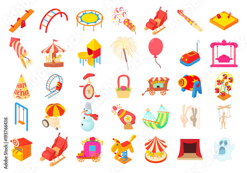 Kid amusement icon set, cartoon style