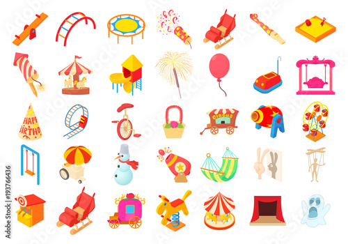 Kid amusement icon set  cartoon style