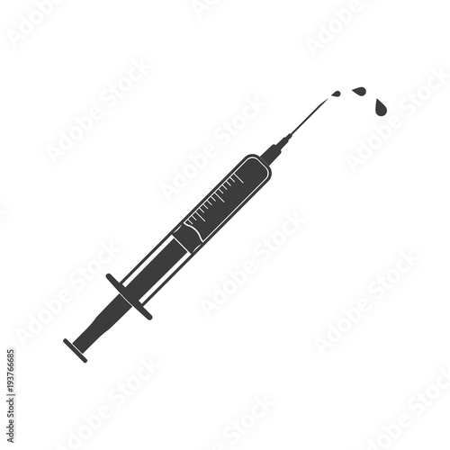 Syringe Icon. Flat black vector illustration on white background.