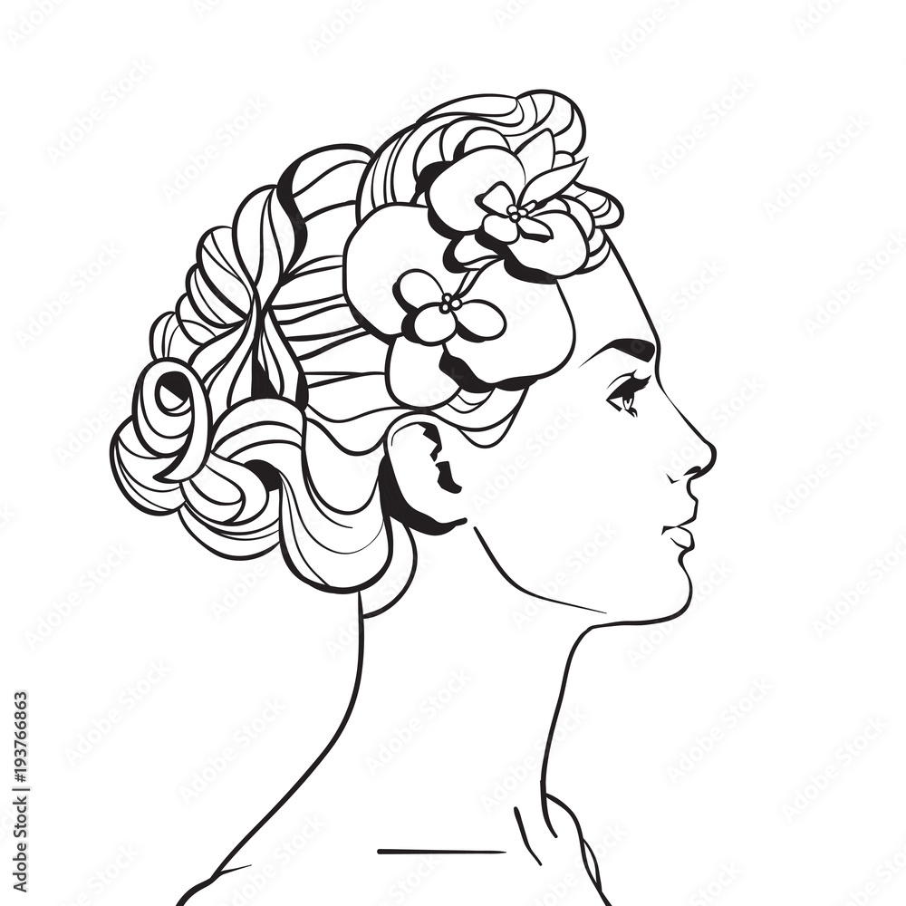 Profile Of Beautiful Woman With Elegant Hairstyle Sketch Female Face On White Background Vector Illustration Profile Of Beautiful Woman With Elegant Hairstyle Sketch Female Face On White Background Vector Illustration