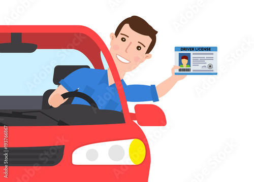 man in car showing a driver license