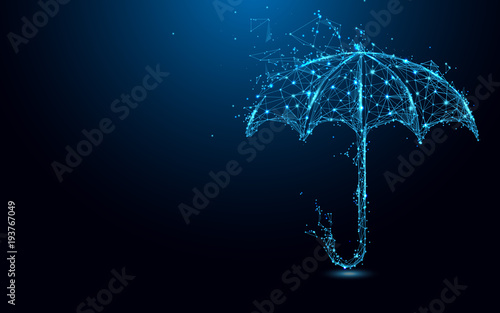 Abstract umbrella form lines and triangles, point connecting network on blue background. Illustration vector photo