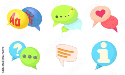 Speak bubble icon set, cartoon style