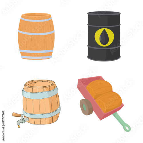 Barrel icon set, cartoon style