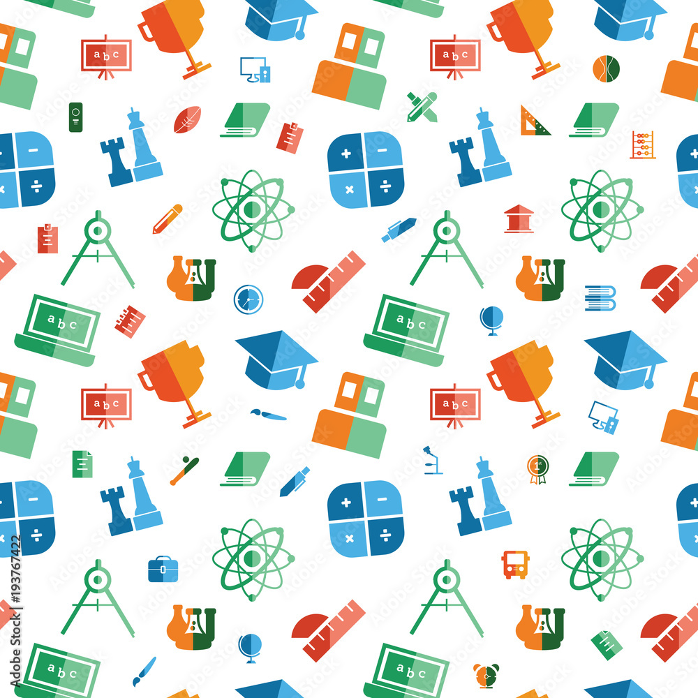 Seamless Pattern of Education Student Study at School Seamless Pattern of Education Student Study at School