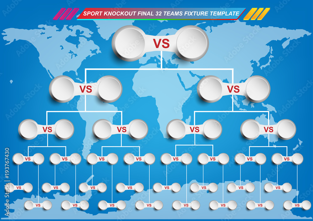 Sport fixture and result template for final round 32 teams knockout
