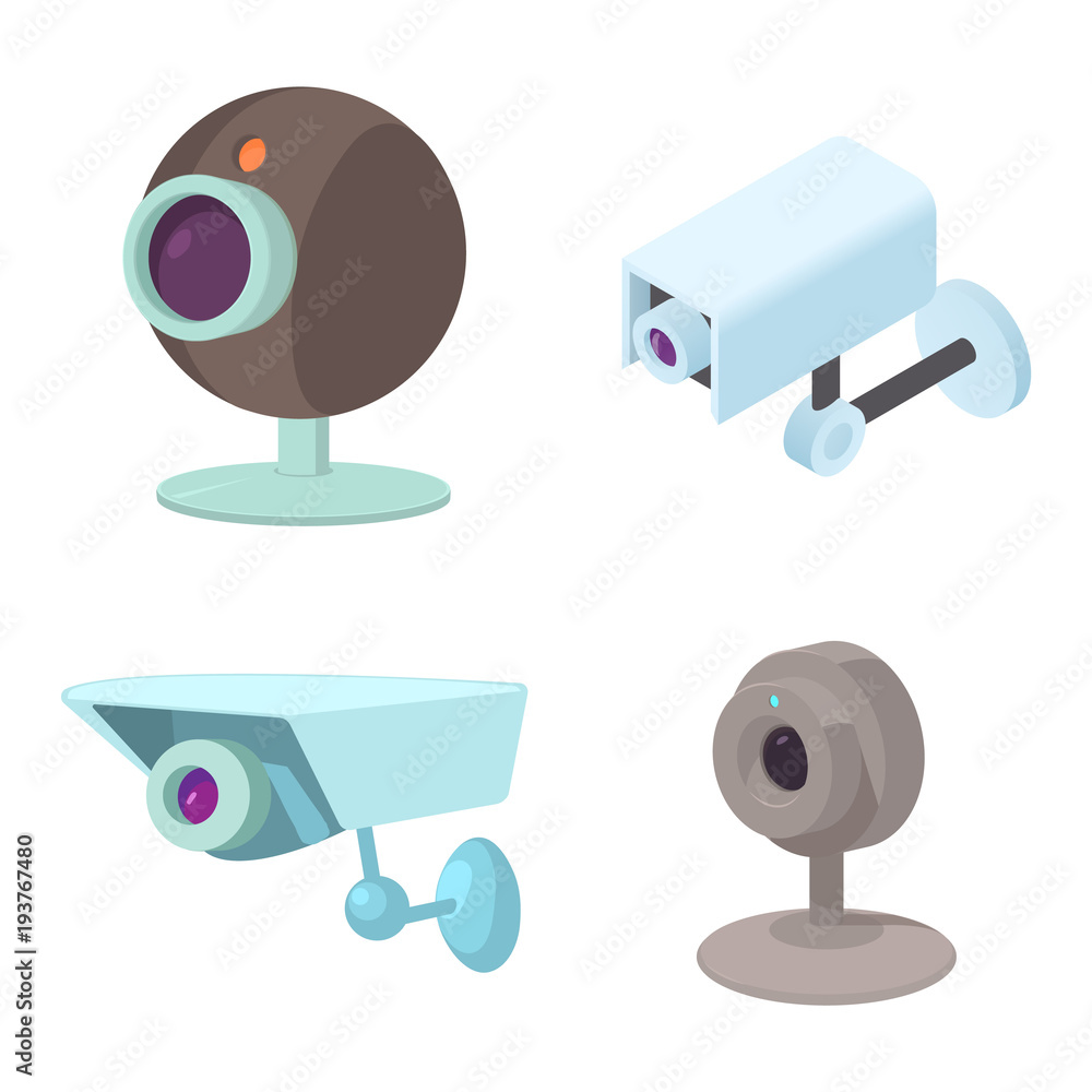 Security camera icon set, cartoon style Security camera icon set, cartoon style