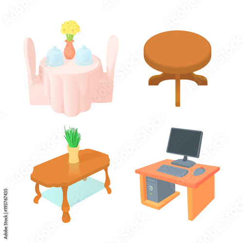 Table icon set, cartoon style photo