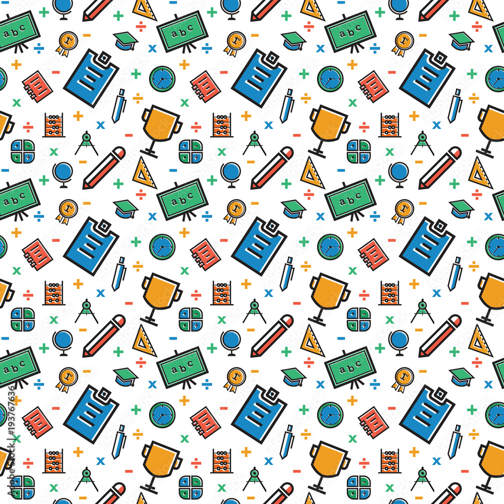 Seamless Pattern of Education Student Study at School Seamless Pattern of Education Student Study at School
