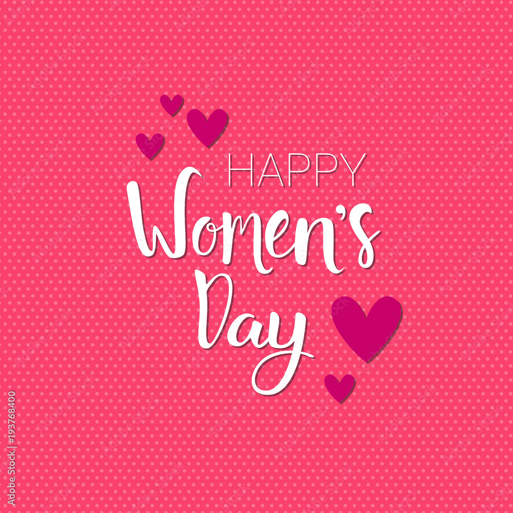 Happy Women Day Background Pink Greeting Card With Heart Shapes Retro Style Vector Illustration