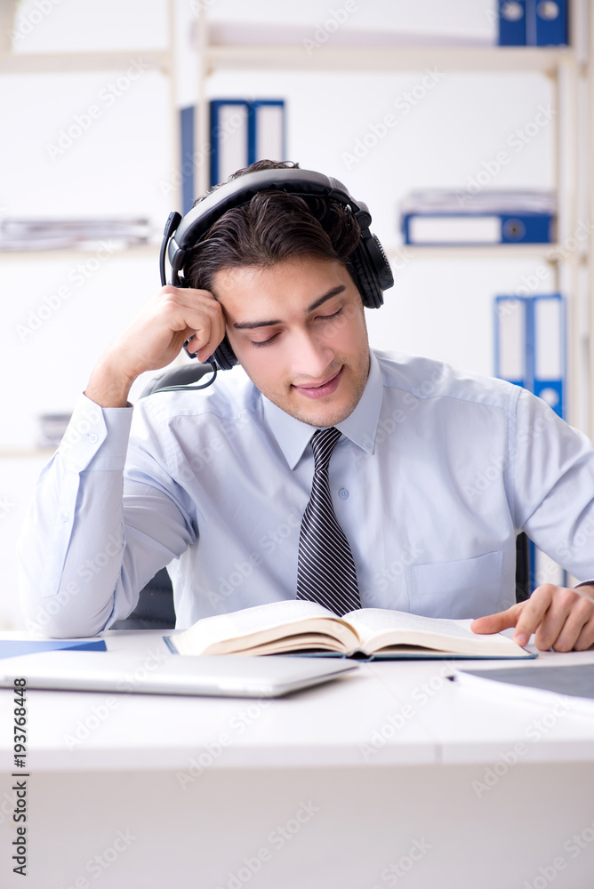 Call center operator talking to customer on live call Call center operator talking to customer on live call