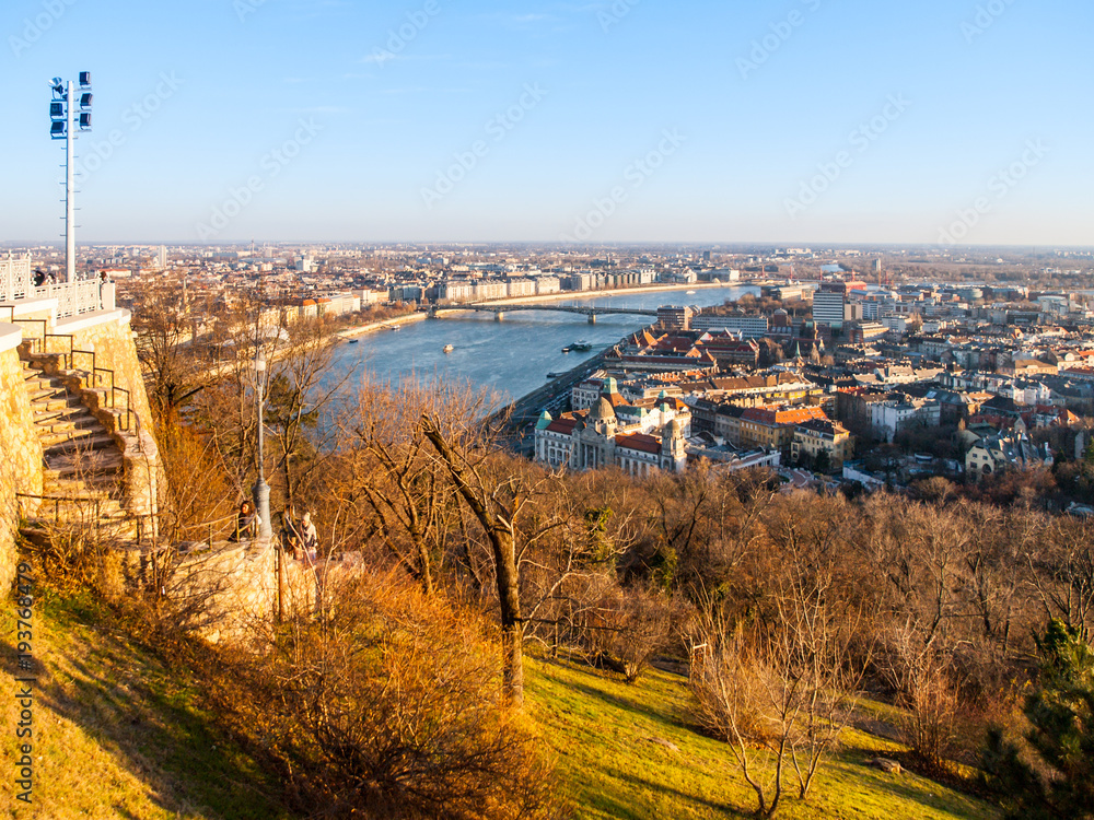 Budapest cityscape with Danube river. View from Gellert Hill, Hungary.