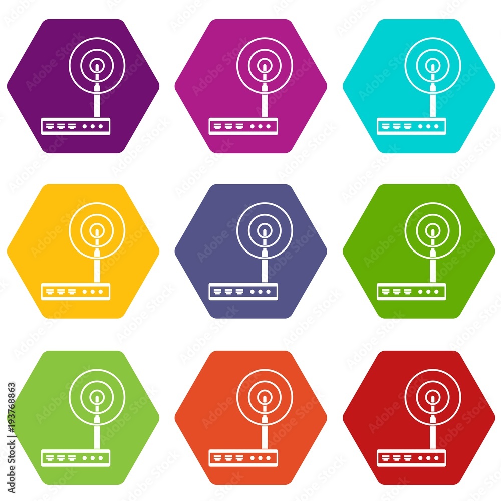Wifi router icon set color hexahedron Wifi router icon set color hexahedron