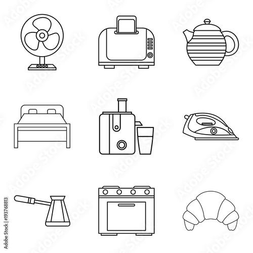 Motel icons set, outline style