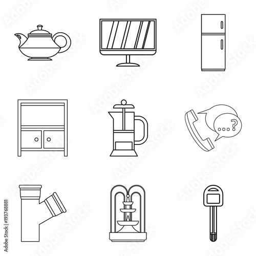 Metochion icons set, outline style