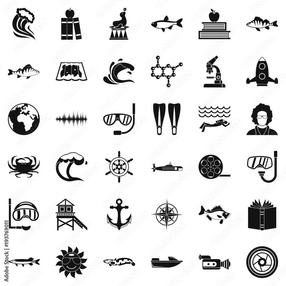 Oceanologist icons set, simple style - obrazy, fototapety, plakaty 