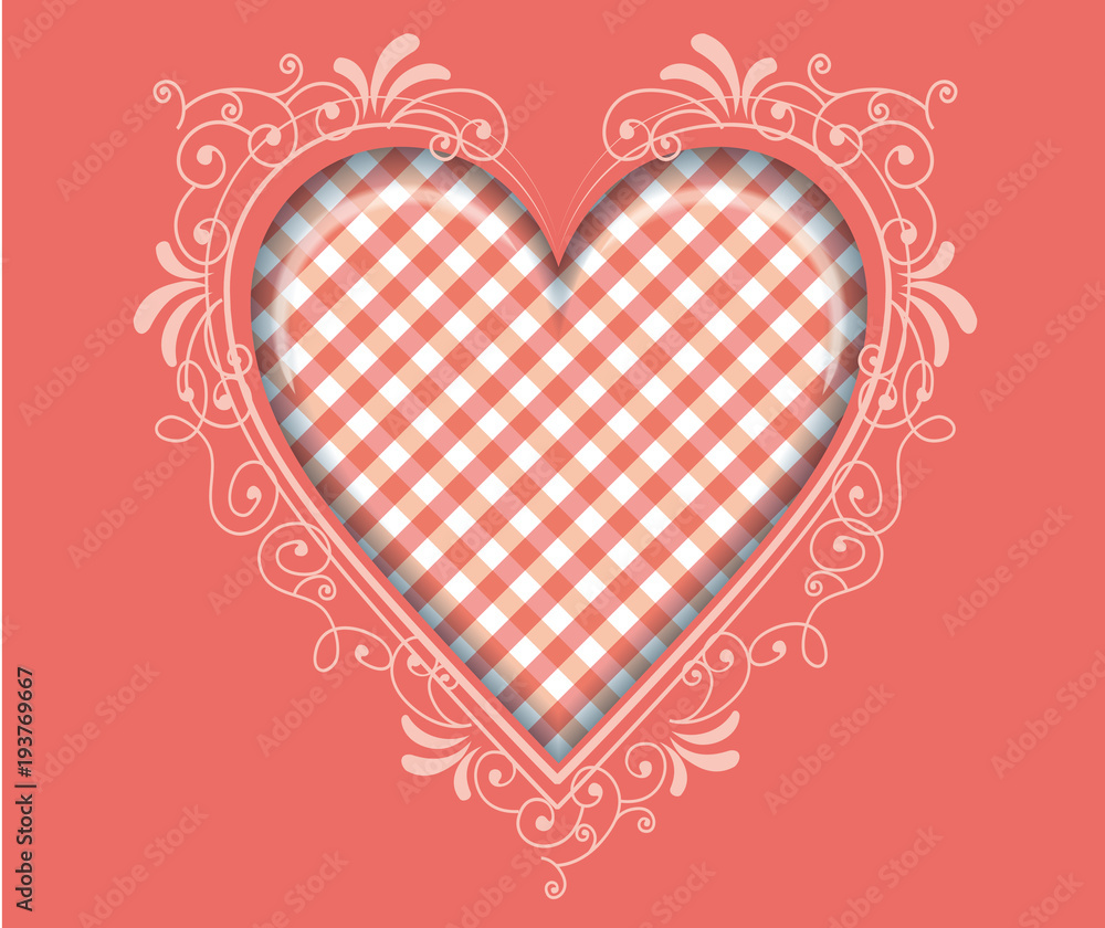 アールヌーボー調のハートのイラスト ギンガムチェック柄 ピンク バレンタインデー ホワイトデー向け素材 Stock ベクター Adobe Stock