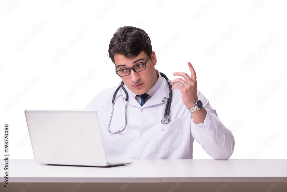 Doctor in telemediine mhealth concept on white Doctor in telemediine mhealth concept on white