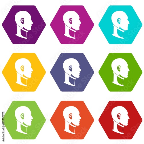 Cervical collar icon set color hexahedron