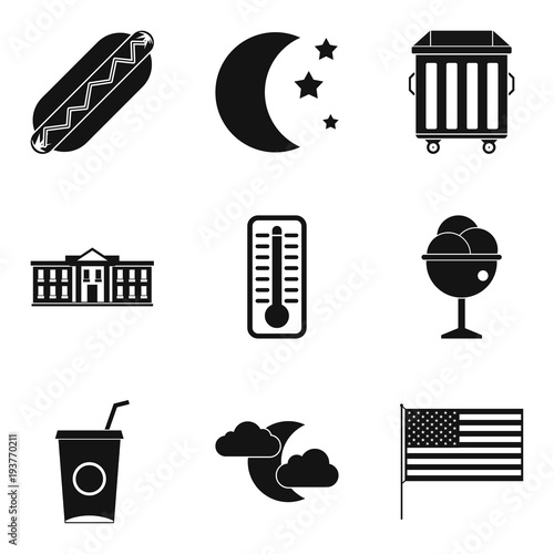 Sidewalk food icons set, simple style