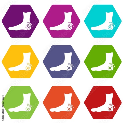 Foot heel icon set color hexahedron